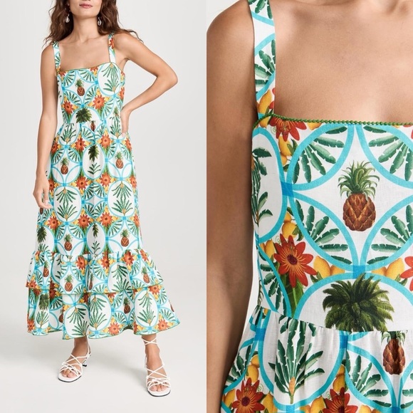 Borgo De Nor Linen Pineapple Palm Tree Printed Dani Dress - Picture 1 of 8